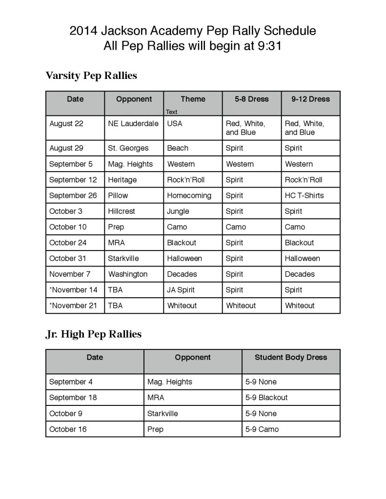 Pep Rally Themes 2014-2015